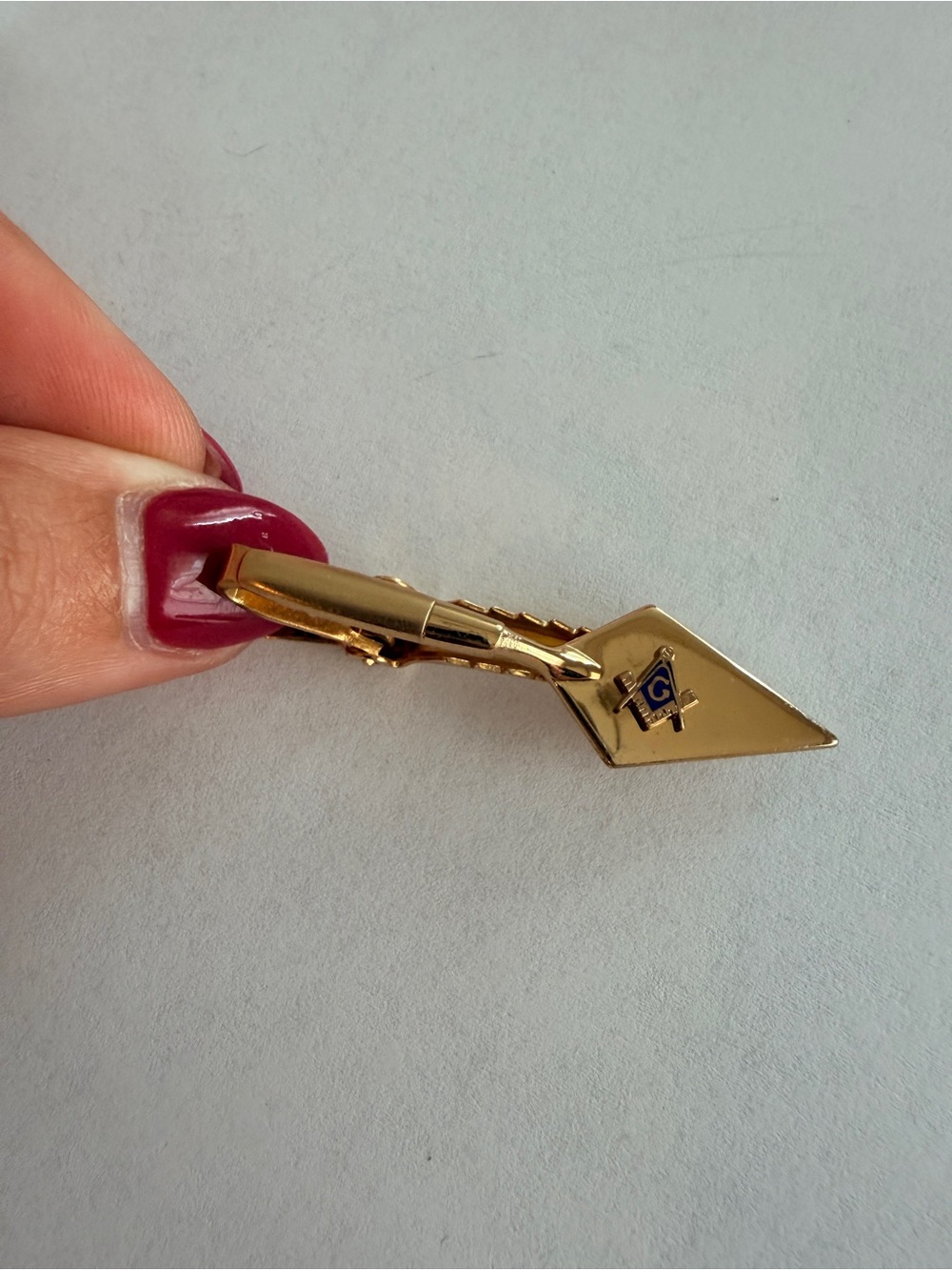 Vintage Anson Masonic Gold Tone Spade Tie Bar Clip Square & Compass Signed